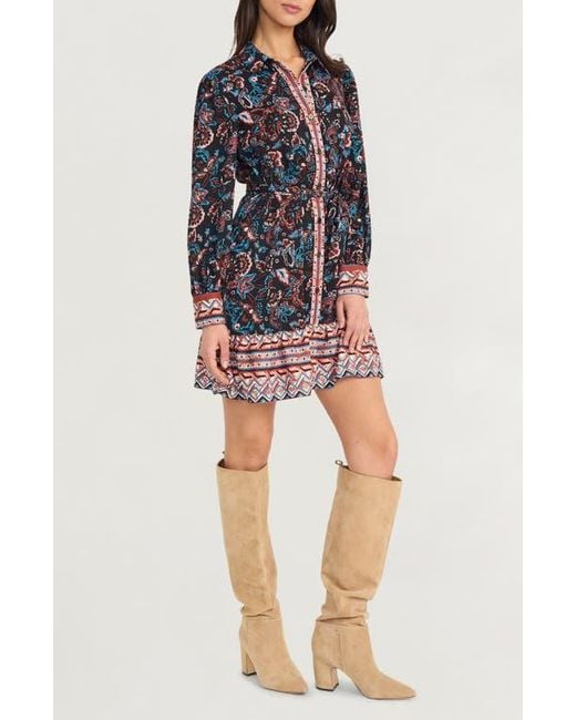 The Good Journey Blue Paisley Long Sleeve Fit & Flare Shirtdress