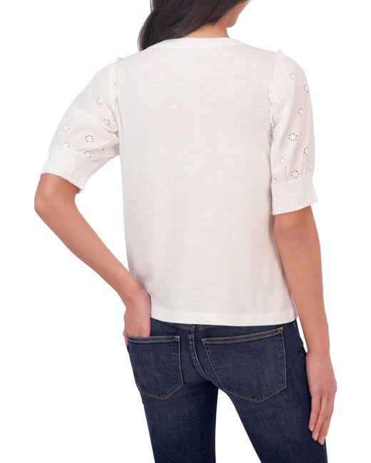 Lucky Brand White Eyelet Puff Sleeve Top
