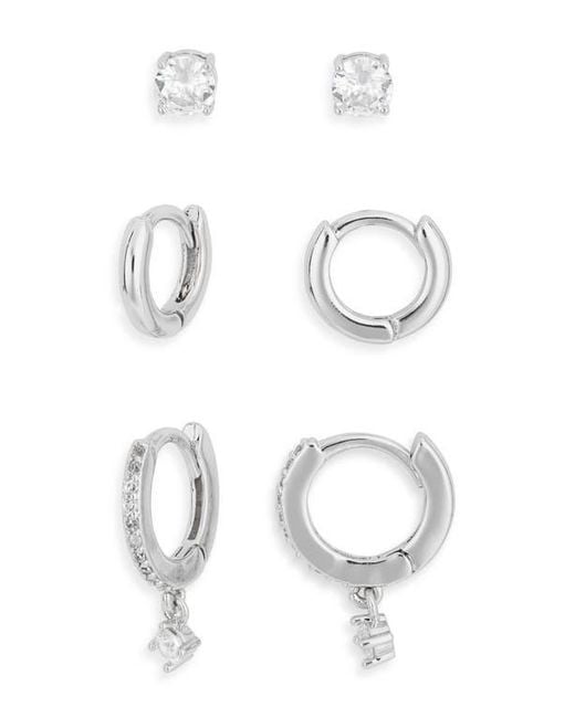 Nordstrom Rack White 3-Pack Assorted Stud & Hoop Earrings Set