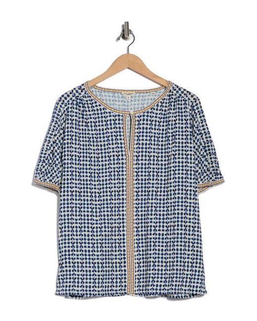 Max Studio Blue Keyhole Elbow Sleeve Top