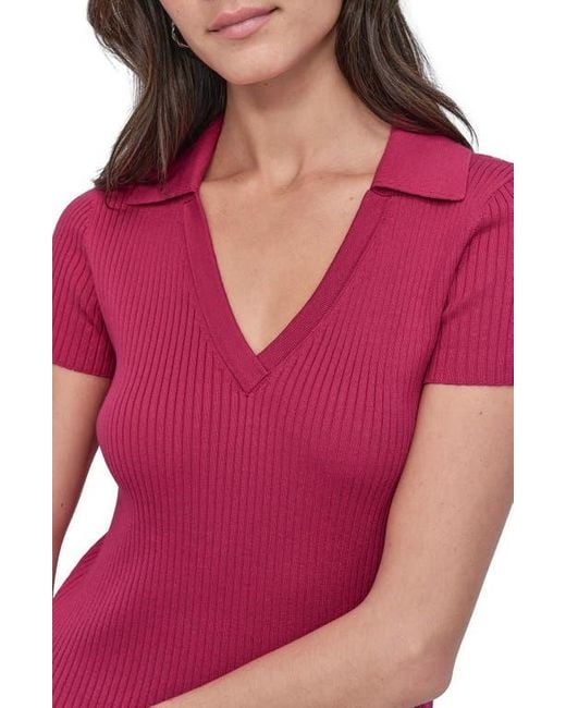DKNY Red Short Sleeve Rib Polo Sweater