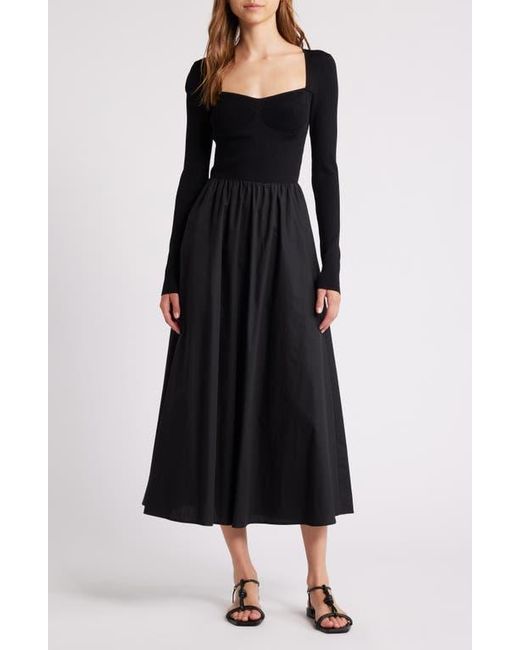 Moon River Sweetheart Neck Long Sleeves Mixed Media Dress in Black | Lyst