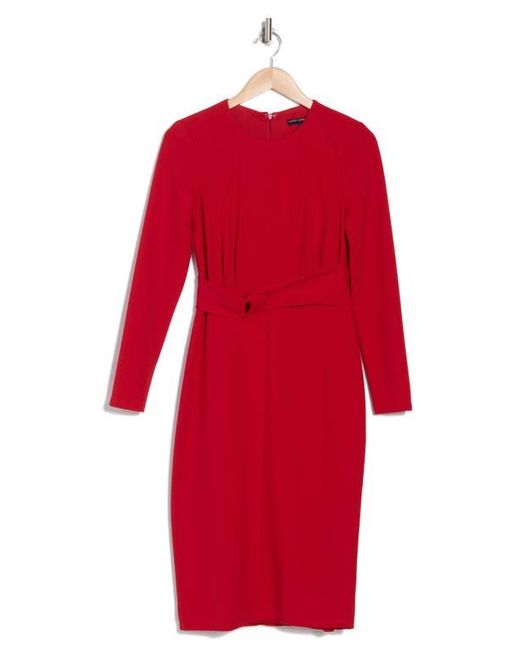 Maggy London Red Long Sleeve Crepe Midi Sheath Dress