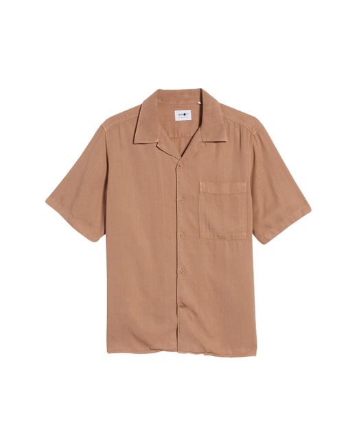 NN07 Brown Julio 5029 Short Sleeve Lyocell & Linen Button-up Camp Shirt for men