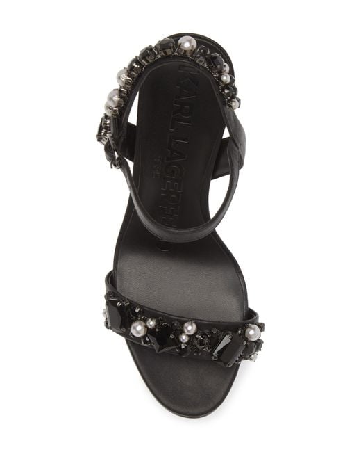 Karl Lagerfeld Black Claude Embellished Ankle Strap Sandal