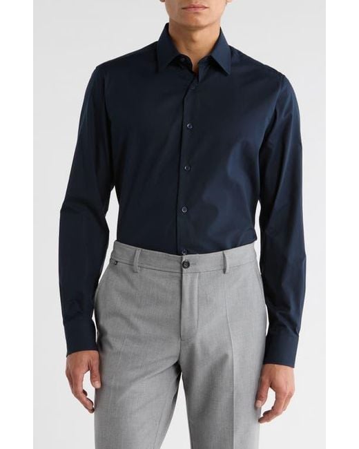 Duchamp Blue Solid Slim Fit Dress Shirt for men