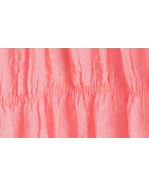 Lush Pink Textured Flutter Sleeve Midi Dress