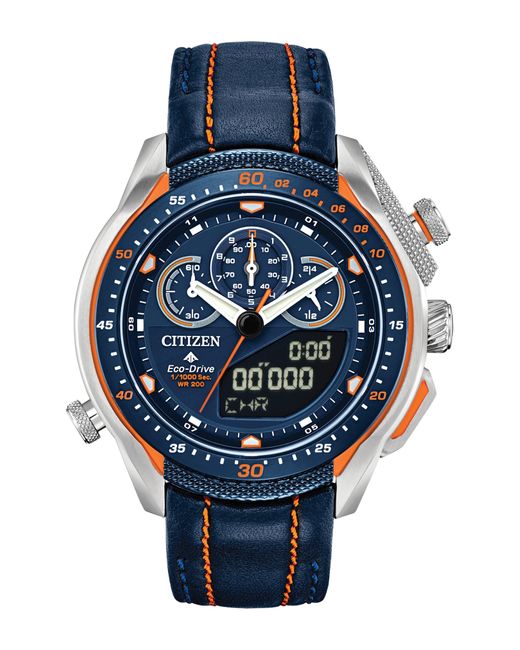 Citizen Promaster Sst Ecodrive Wr200 Leather Strap Watch in Blue for