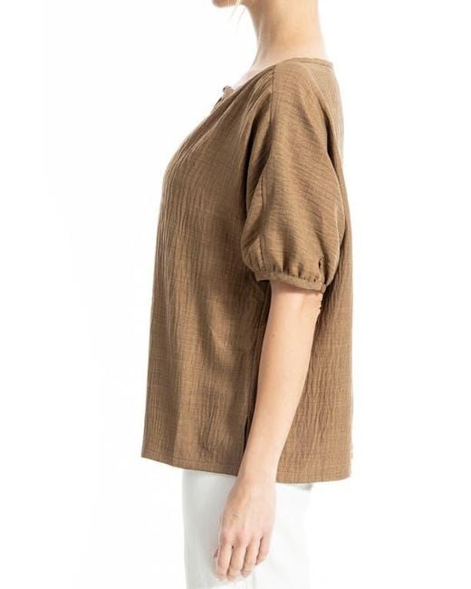 Max Studio Brown Short Sleeve Split Neck Blouse