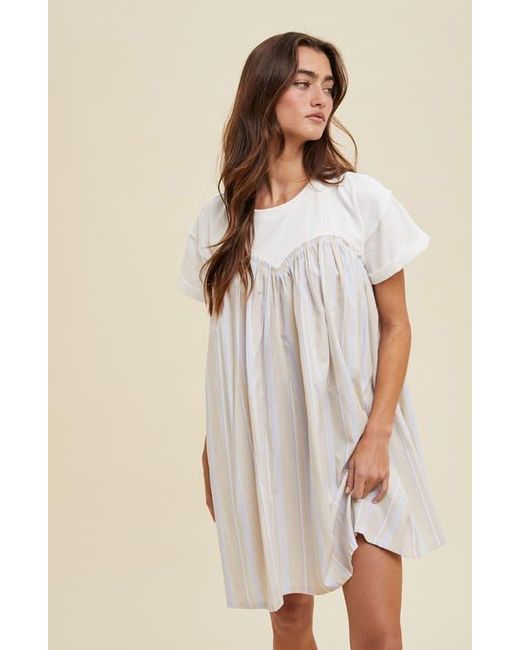Wishlist Gray Stripe Twofer Mixed Media Cotton Babydoll Dress