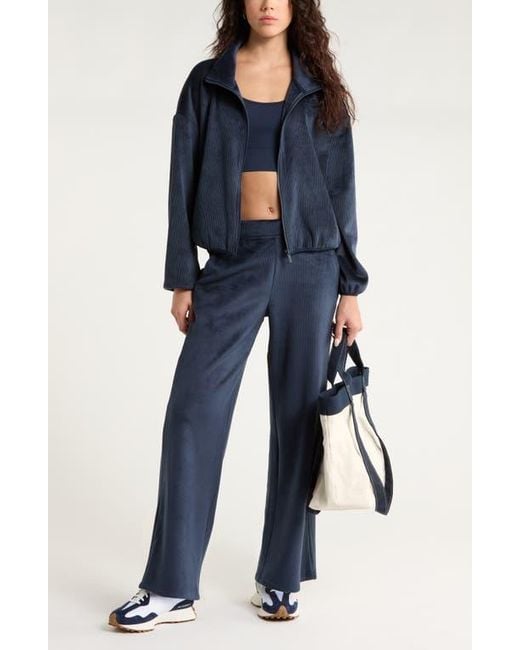 Zella Blue Plush Rib Jacket