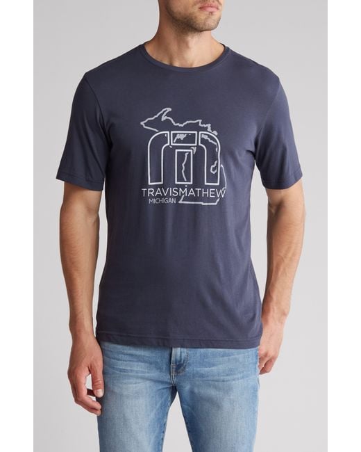 Travis Mathew Blue White Pine Graphic Print T-shirt for men