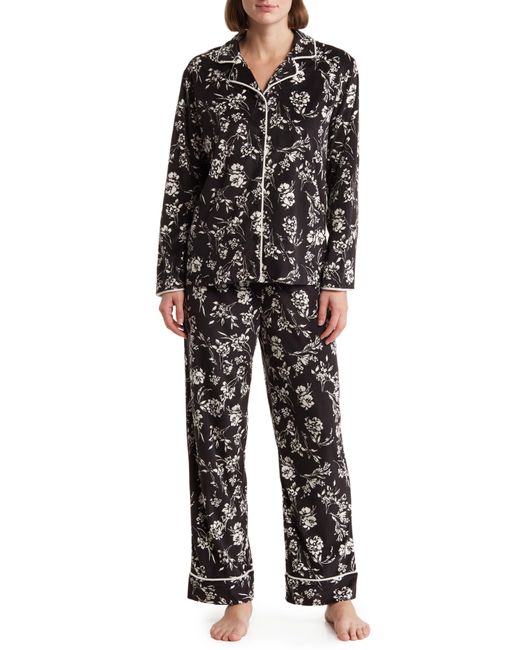 Anne Klein Black Printed Long Sleeve Shirt & Pants Two-piece Pajama Set