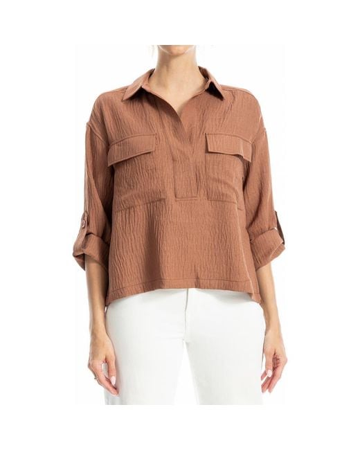 Max Studio Brown Collared Textured Shirt