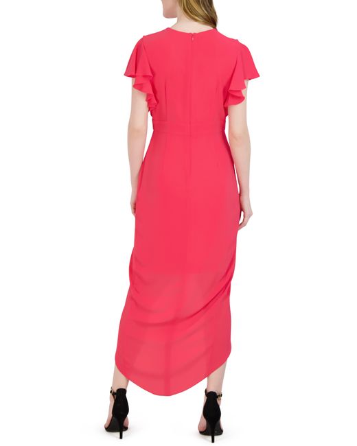 Donna Ricco Red Ruffle Sleeve Tulip Hem Dress