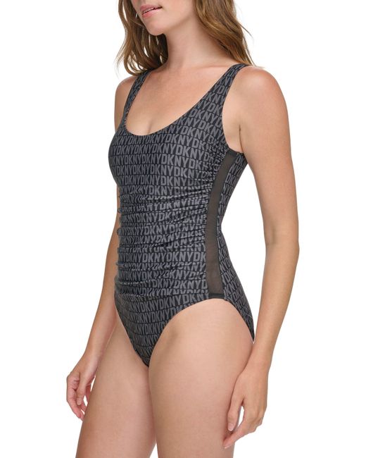 DKNY Blue Ruched One-piece Swimsuit