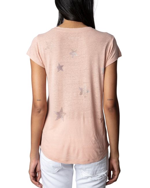 Zadig & Voltaire Pink Strass Star Linen Blend T-shirt
