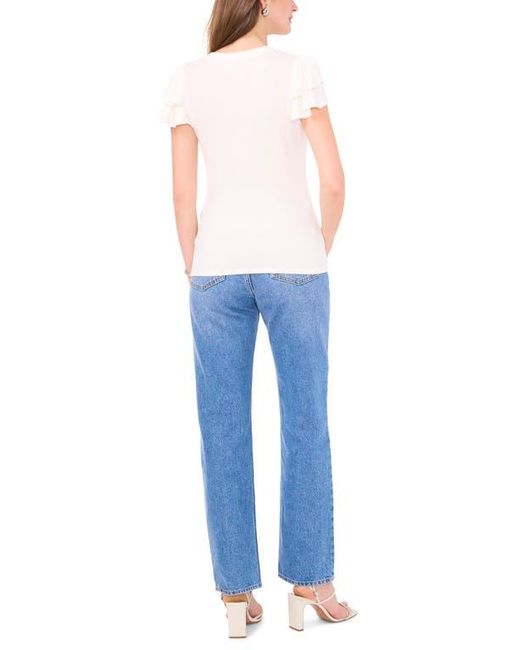 1.STATE Blue Flutter Sleeve Rib Top