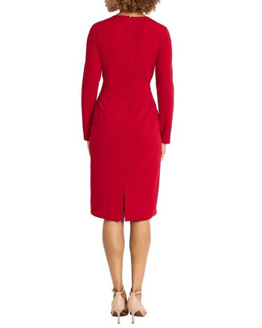 Maggy London Red Long Sleeve Crepe Midi Sheath Dress