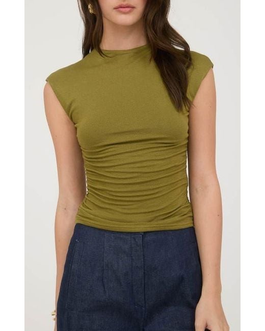 Blu Pepper Green Side Ruched Cap Sleeve Top