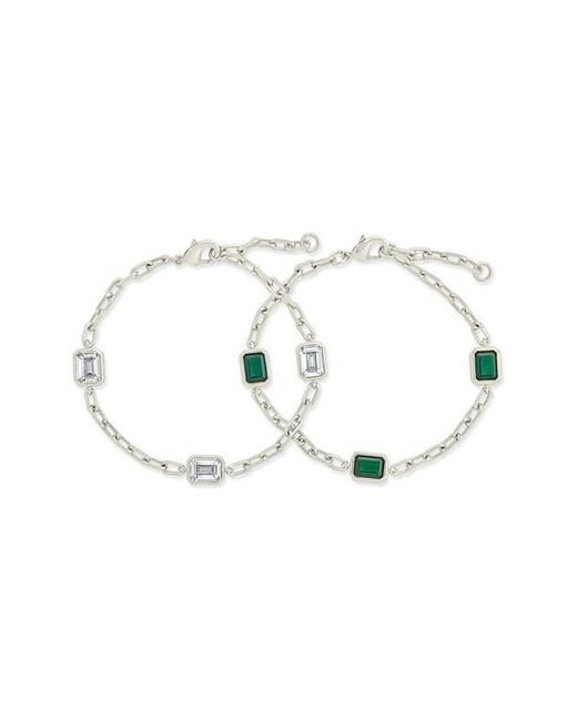 Sterling Forever Metallic Lennox Set Of 2 Cubic Zirconia Station Chain Bracelets