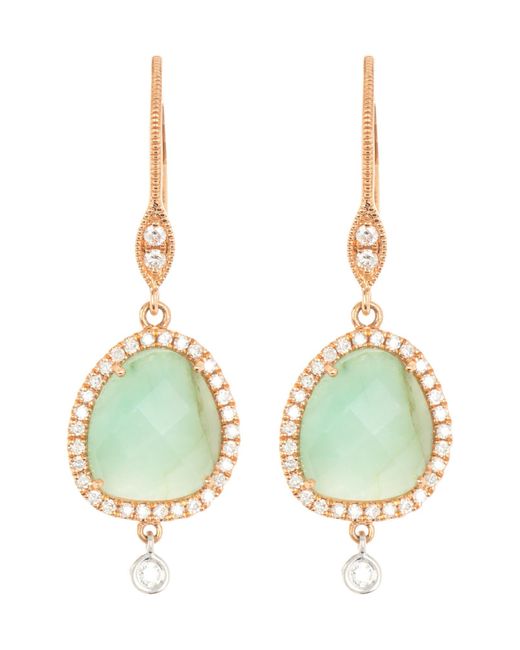Meira T Green 14k Gold Emerald & Diamond Drop Earrings