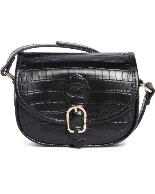 Longchamp 1980 Croc Embossed Small Crossbody Bag in Black | Lyst