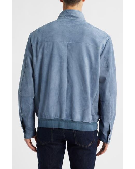 Canali Blue Suede Bomber Jacket for men