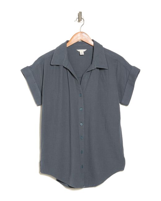 Caslon Blue Short Sleeve Cotton Gauze Button-up Shirt