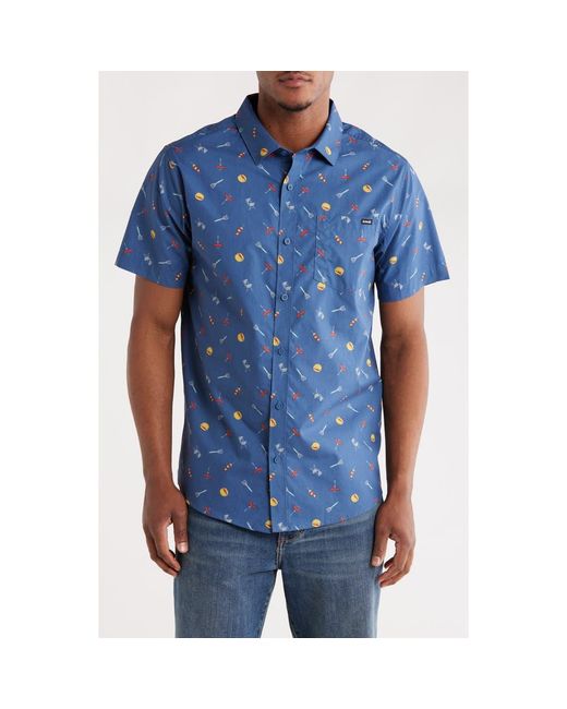 Hurley Blue Regular Fit Bbq Short Sleeve Button-Up Shirt for men