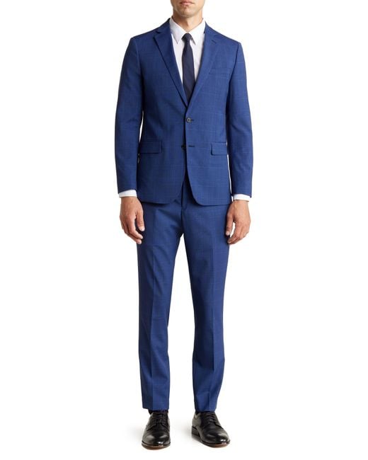 Original Penguin Blue Glen Plaid Wool Blend Suit for men