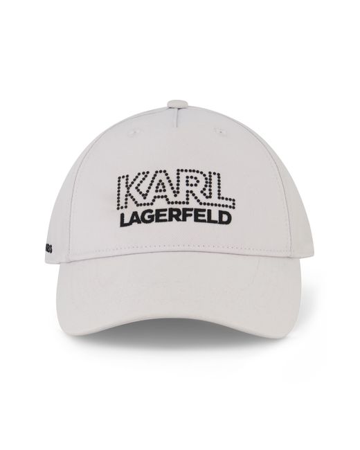 Karl Lagerfeld Gray Studded Embroidered Logo Cotton Baseball Cap for men