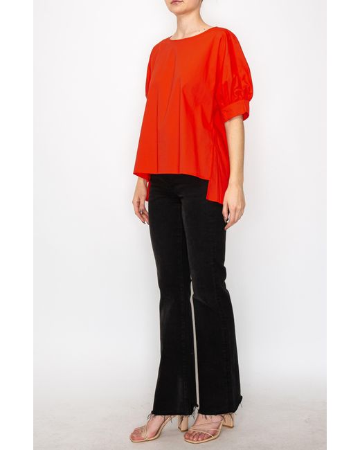 MELLODAY Red Puff Sleeve Popover High-low Top