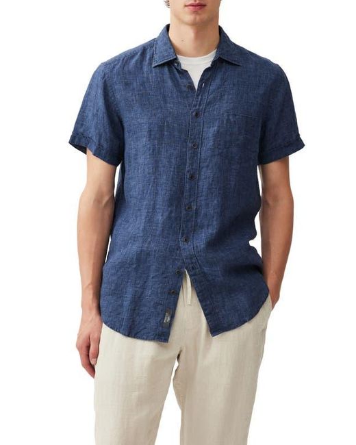 Rodd & Gunn Blue Palm Beach Sports Fit Short Sleeve Linen Button-Up Shirt for men