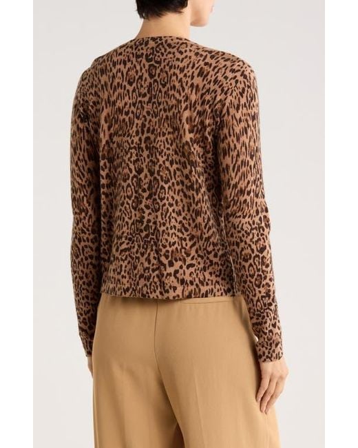 Sofiacashmere Brown Leopard Print Wool & Cashmere Blend Cardigan