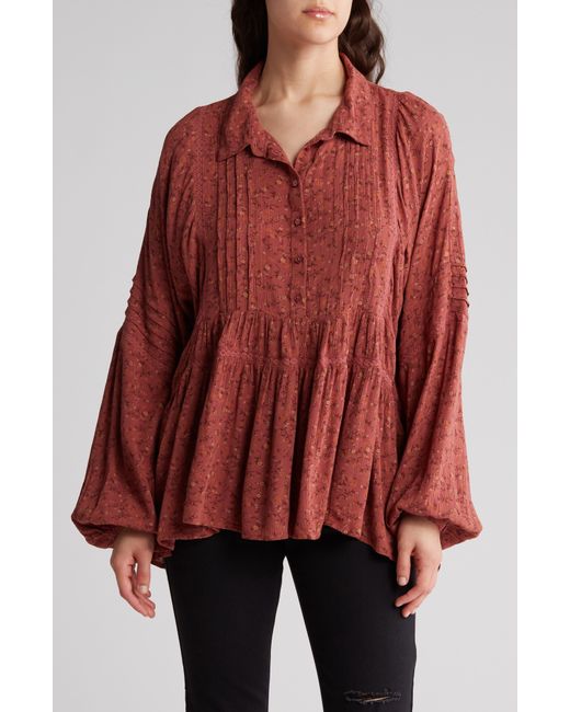 Lucky Brand Red Floral Long Sleeve Top