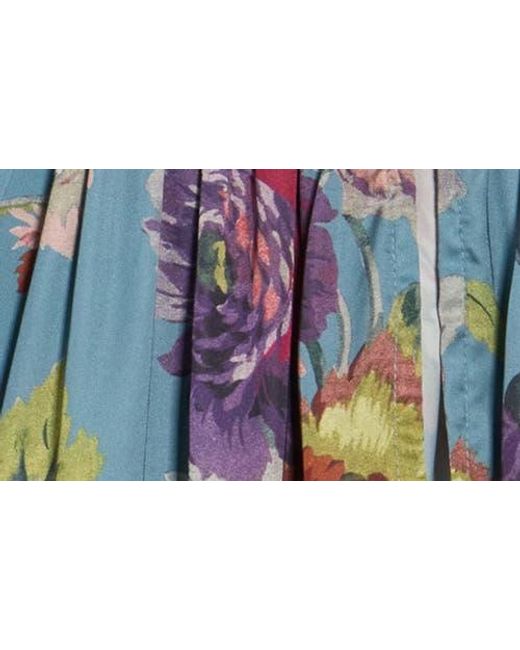 Tahari Blue Floral Balloon Sleeve Top