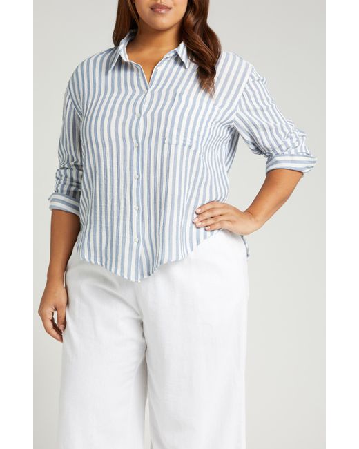 Caslon White Stripe Cotton Gauze Button-up Shirt