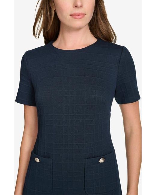 Tommy Hilfiger Blue Windowpane Short Sleeve Shift Dress