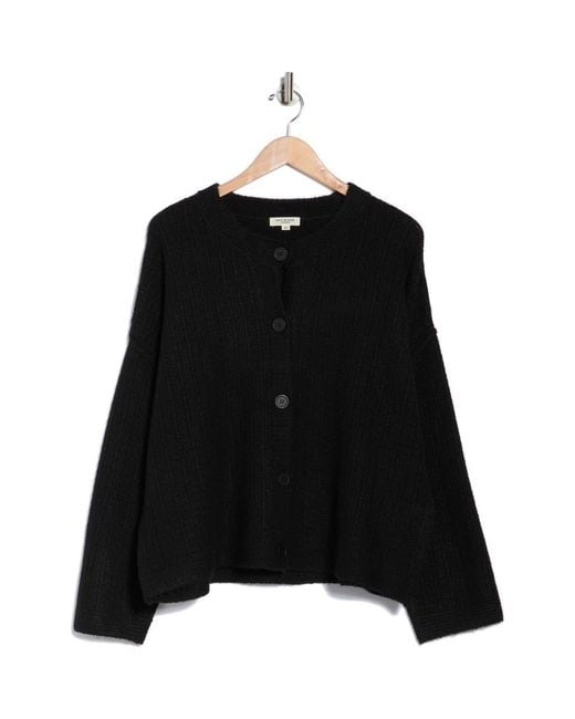 Max Studio Black Waffle Button Front Cardigan