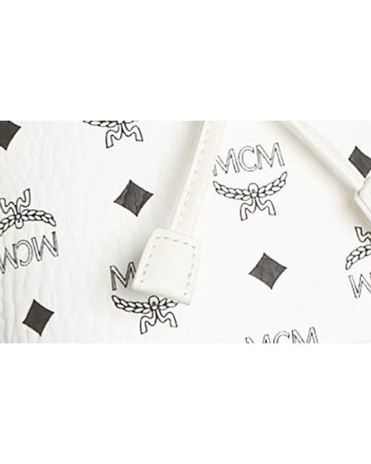 MCM White Dessau Drawstring Mini Shoulder Bag