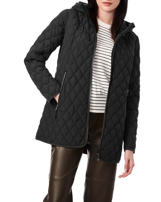 Bernardo Diamond Quilt Packable Hooded Puffer Jacket in Black Lyst