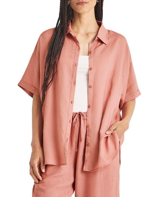 Splendid Pink Dawson Elbow Sleeve Linen Blend Button-Up Shirt
