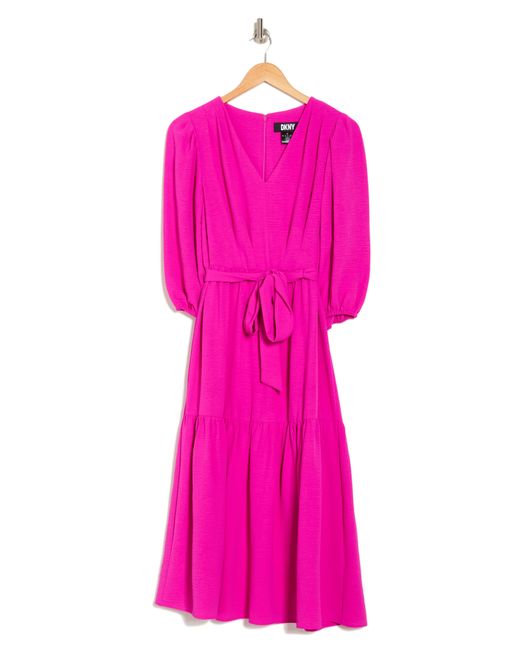 DKNY Pink Tiered Balloon Sleeve Dress
