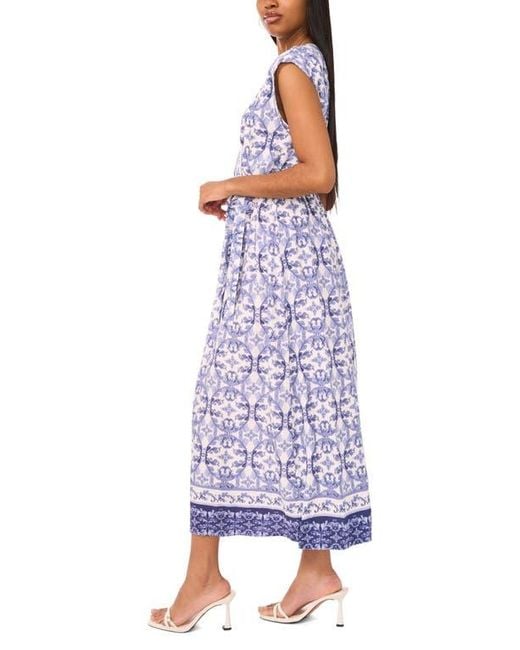 Halogen® Purple Floral Cap Sleeve Tie Waist Maxi Dress