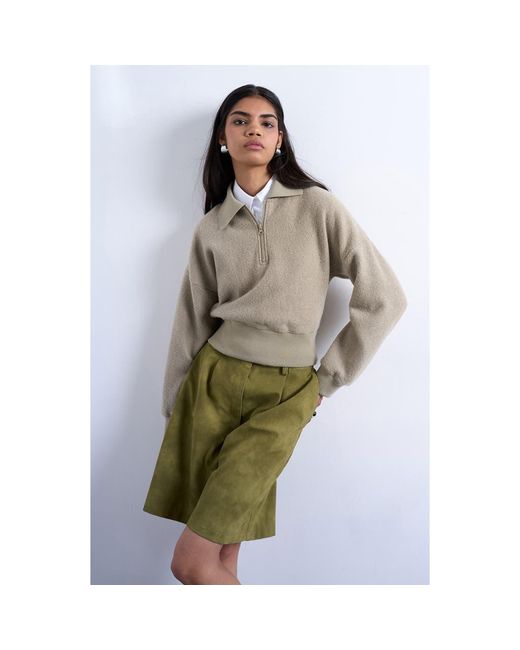 TOPSHOP Brown Lounge Quarter Zip Collared Pullover