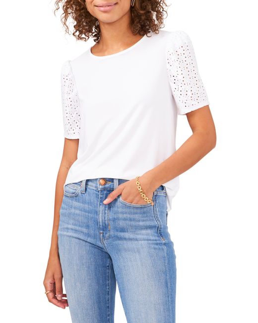 Vince Camuto White Eyelet Sleeve Knit Top