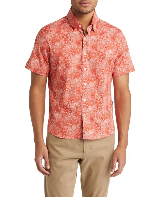 Stone Rose Red Jungle Print Short Sleeve Button-up Shirt for men