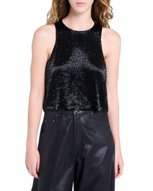 Twp Black Bugle Bead Crop Tank