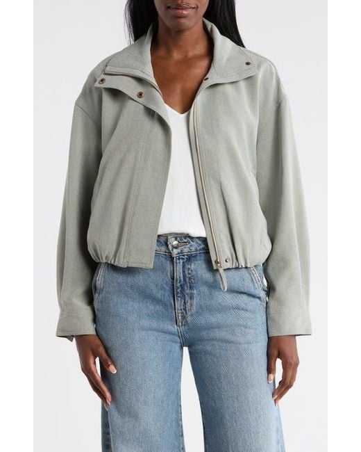 Max Studio Green Bubble Hem Crop Bomber Jacket